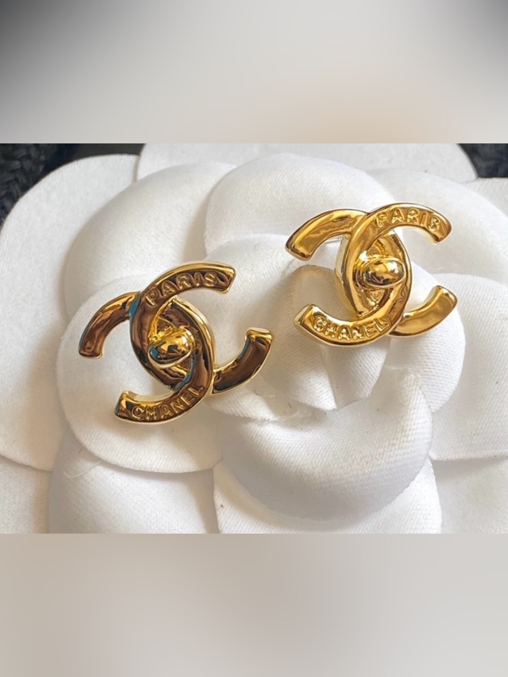 Double C Turn Lock Gold- Tone Stud Earrings for Pierced Ears